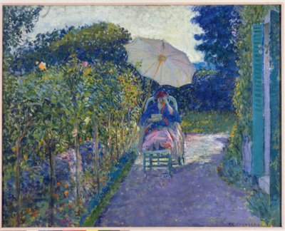 Donna seduta in un giardino, 1914 da Frederick Carl Frieseke